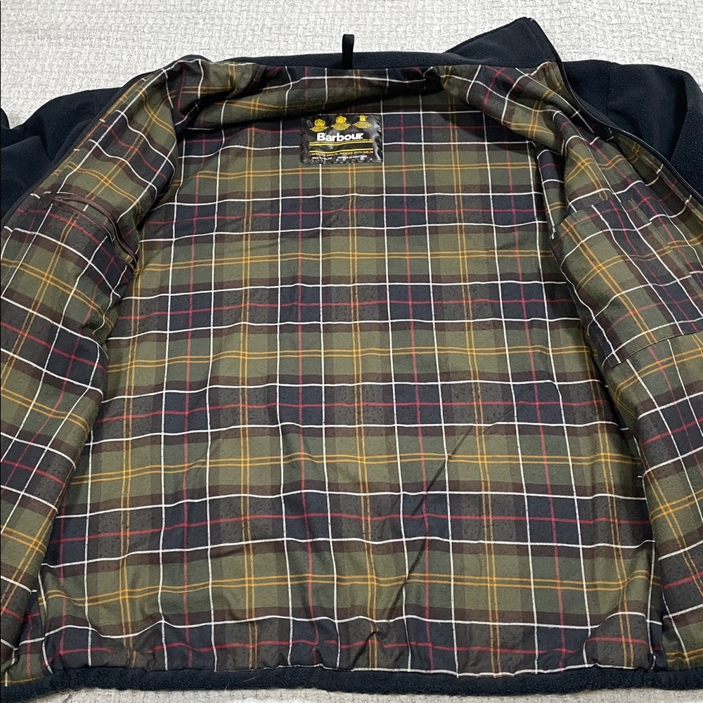 Mens Barbour Langdale Fleece Plaid Lined Jacket Coat Black Zip Up Size Large - Picture 9 of 15